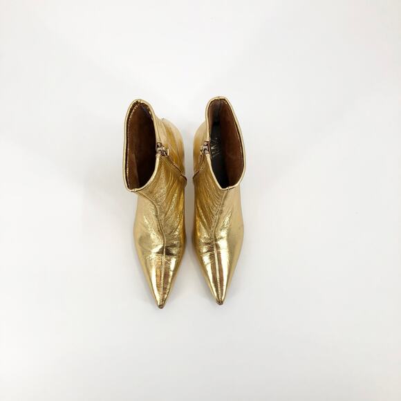 Zara Metallic Gold Leather Kitten Heel Booties Shiny Pointed Toe Boots Size 39/8 - Picture 4 of 11